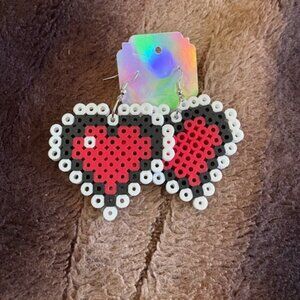 Bold Perler Bead Pixelated Red Black White Heart Earrings Hurricanes NC State